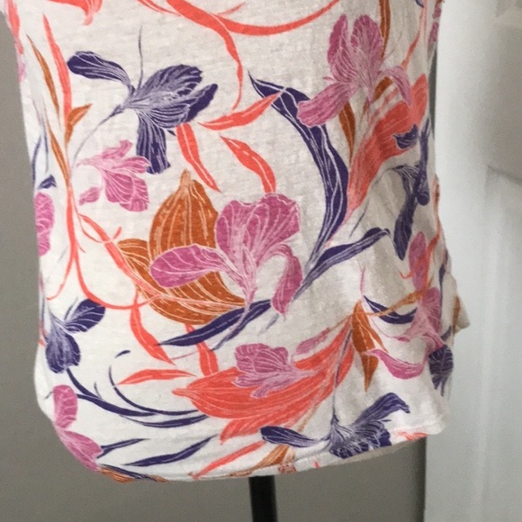 CINTHIA ROWLEY Flowers Print Cap Sleeves 100% Linen Summer Top | M - Picture 3 of 12
